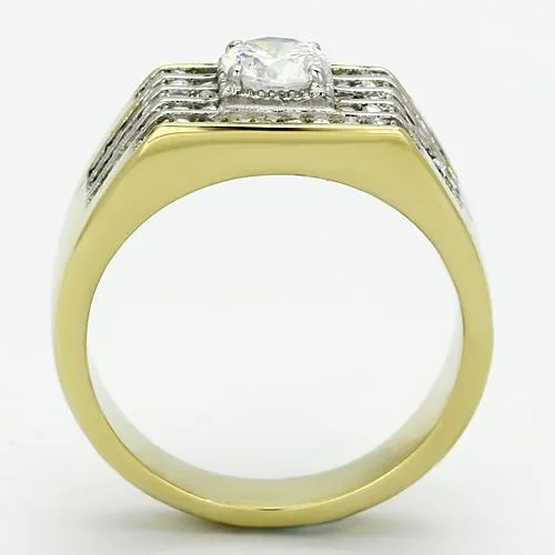 Two-Tone IP Gold (Ion Plating) Stainless Steel Ring with AAA Grade CZ in Clear for Women Style TK737
