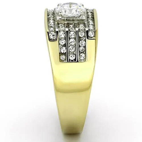 Two-Tone IP Gold (Ion Plating) Stainless Steel Ring with AAA Grade CZ in Clear for Women Style TK737