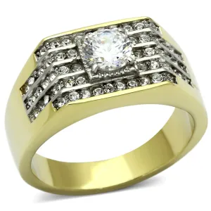 Two-Tone IP Gold (Ion Plating) Stainless Steel Ring with AAA Grade CZ in Clear for Women Style TK737