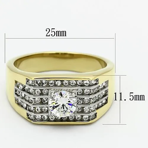 Two-Tone IP Gold (Ion Plating) Stainless Steel Ring with AAA Grade CZ in Clear for Women Style TK737