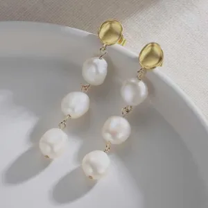 Vintage Bead Baroque Pearl Earrings