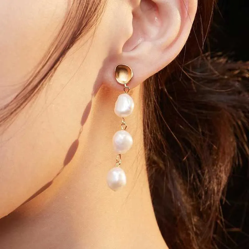 Vintage Bead Baroque Pearl Earrings
