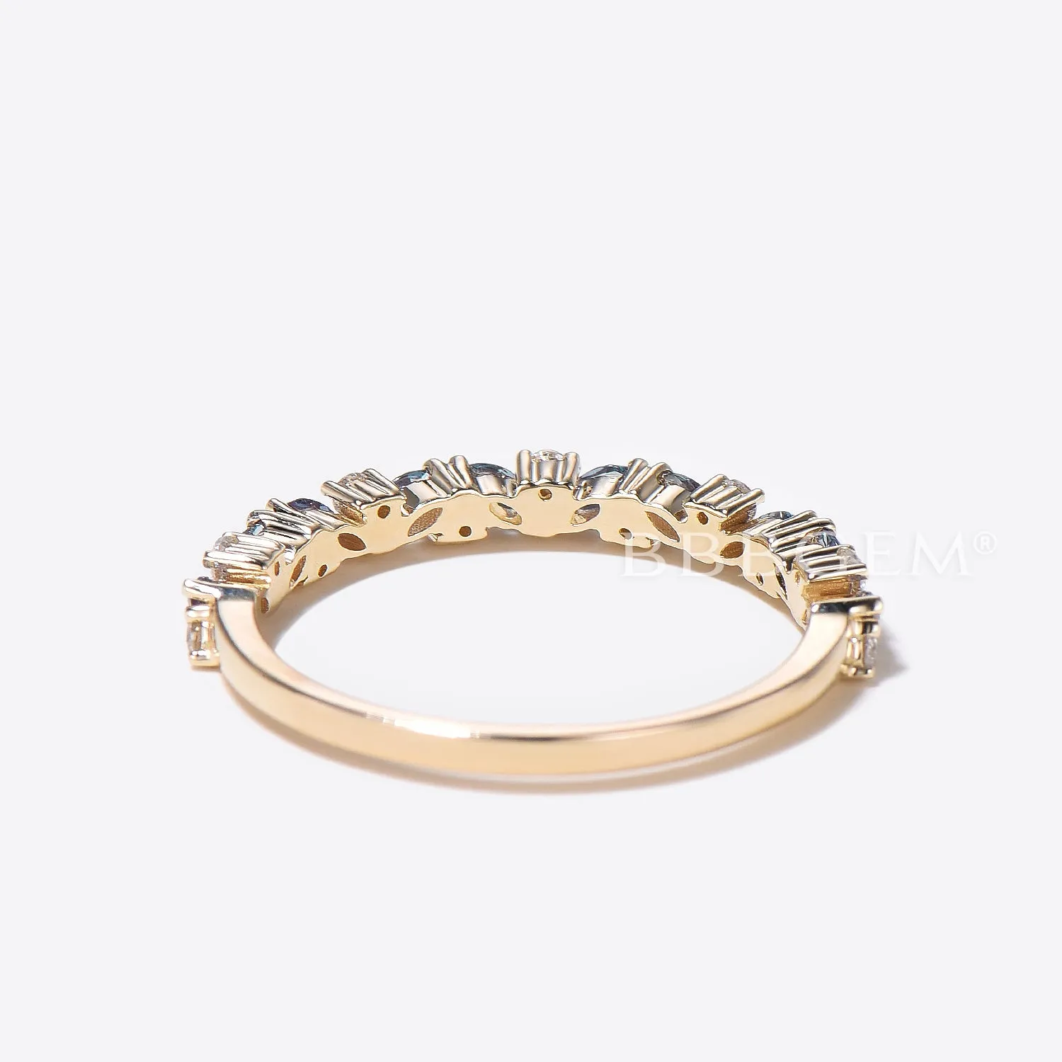 Vintage Marquise Alexandrite Wedding Ring Half Eternity Round Diamond Band