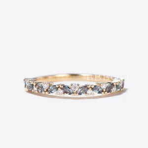 Vintage Marquise Alexandrite Wedding Ring Half Eternity Round Diamond Band