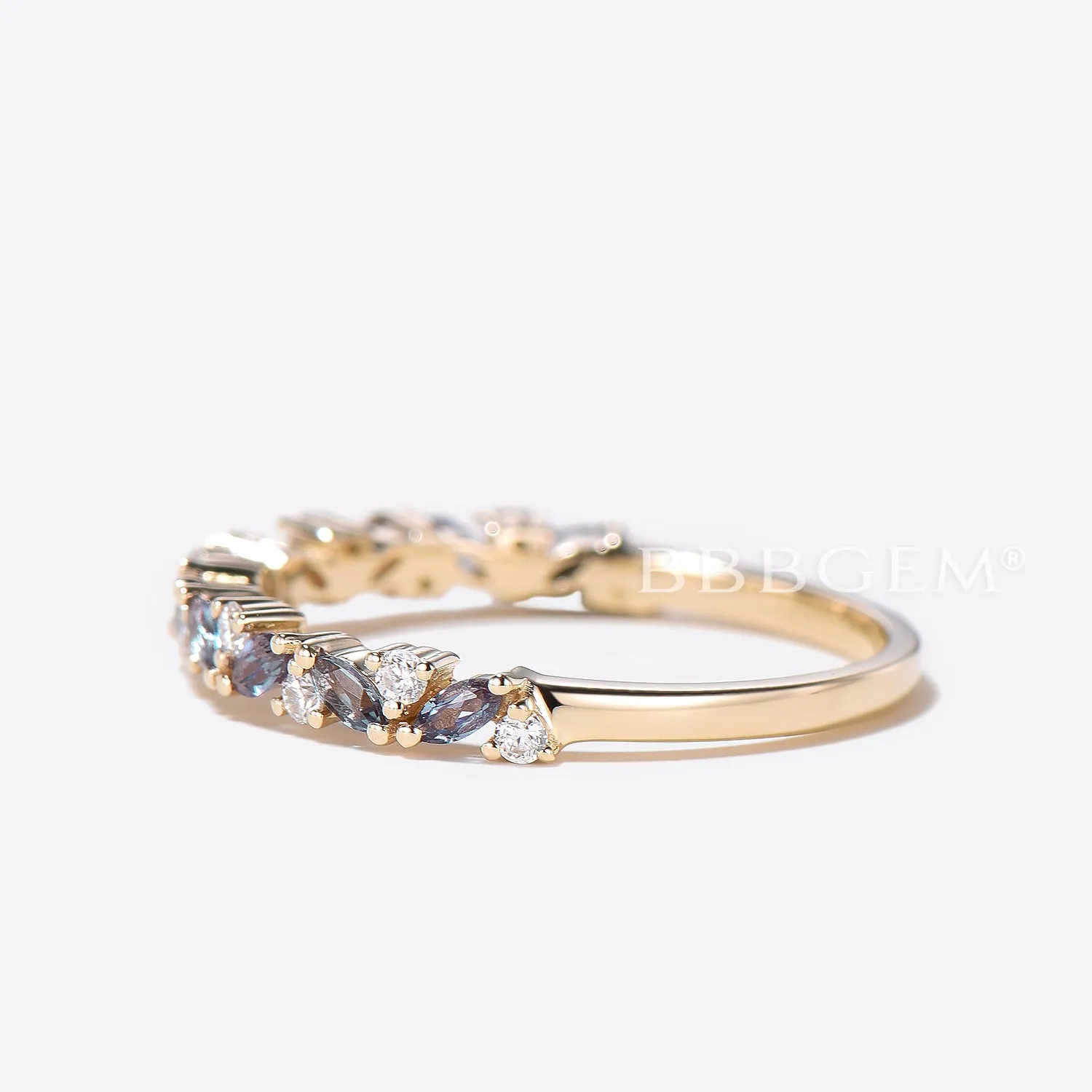 Vintage Marquise Alexandrite Wedding Ring Half Eternity Round Diamond Band