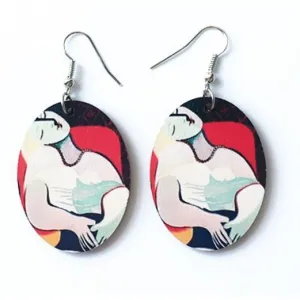 Vintage Picasso Oil Painting Drop Earrings (Abstract Image of a Woman)