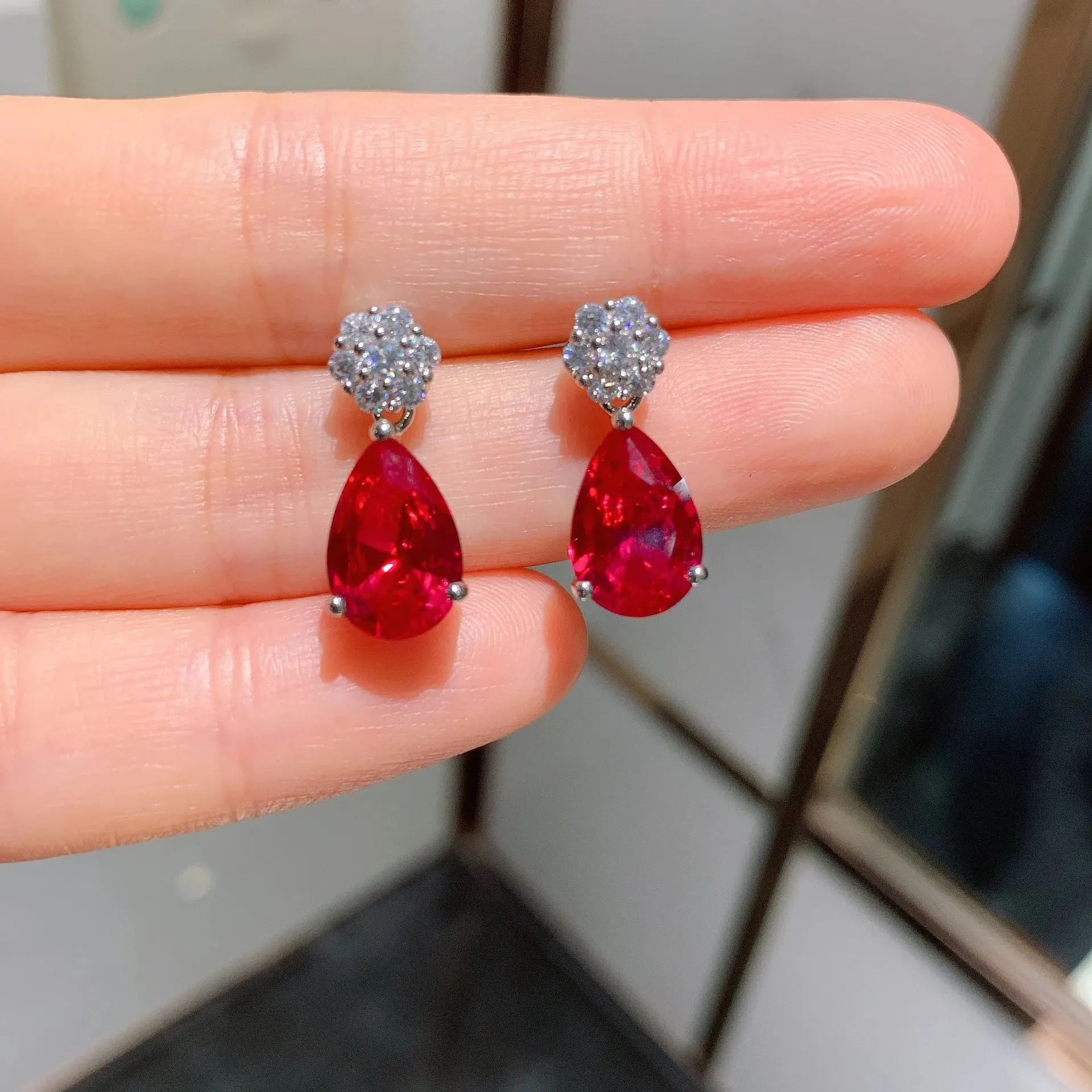 Water Drop CZ Ruby Pendant  Jewelry Set