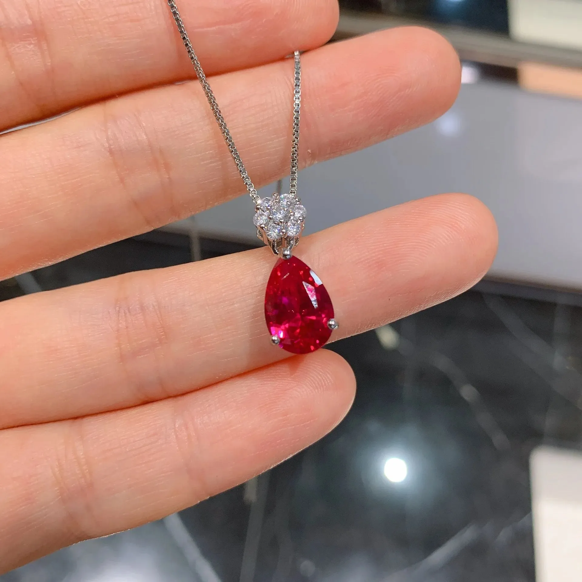 Water Drop CZ Ruby Pendant  Jewelry Set