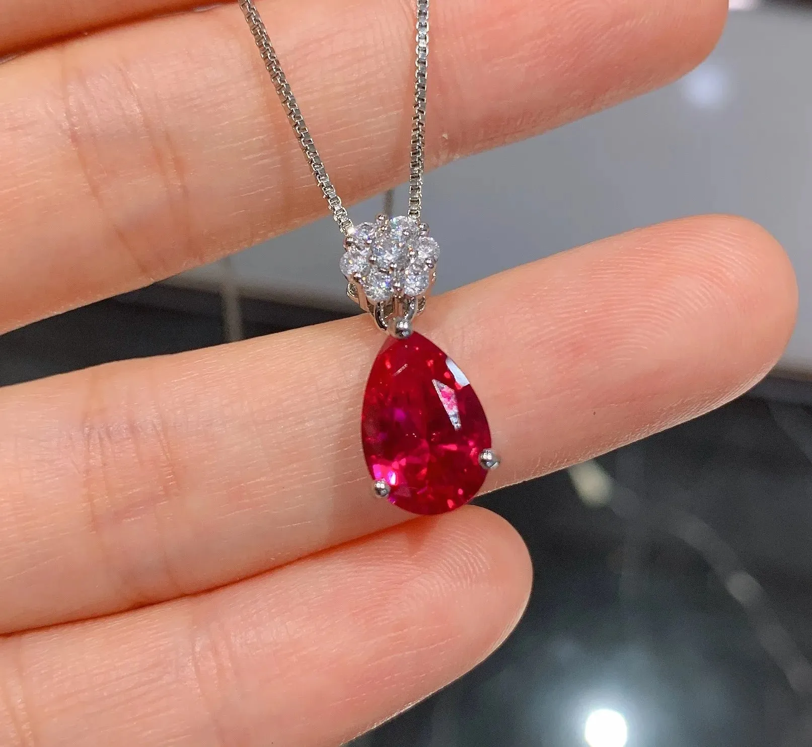 Water Drop CZ Ruby Pendant  Jewelry Set