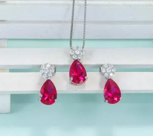 Water Drop CZ Ruby Pendant  Jewelry Set