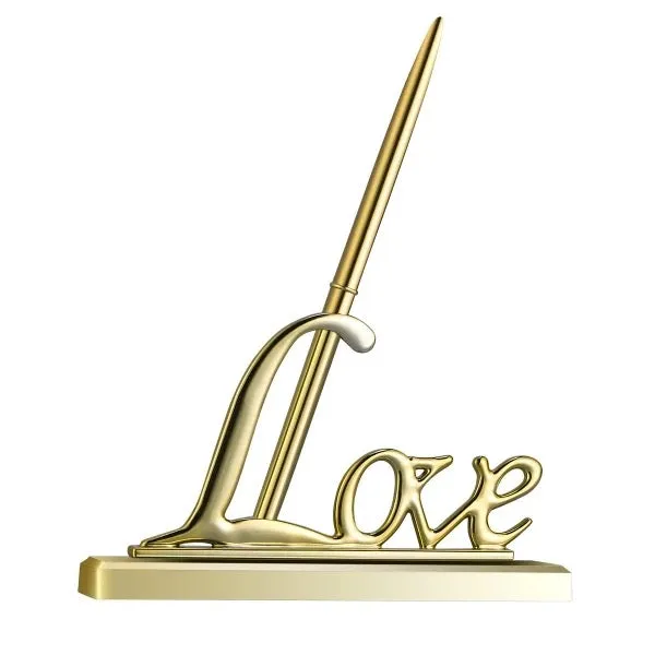 Wedding Signing Pen with LOVE Holder - Gold (Style 2)