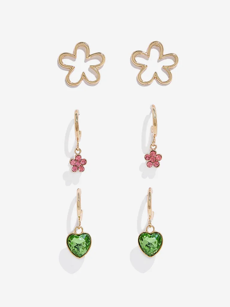Westside Accessories Gold Diamante Earrings - Pack of 3