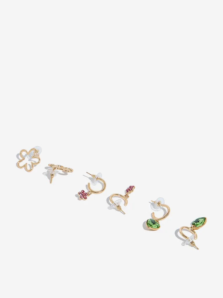 Westside Accessories Gold Diamante Earrings - Pack of 3