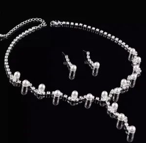 Women Bride Pearl Earring Necklace Two-piece Set