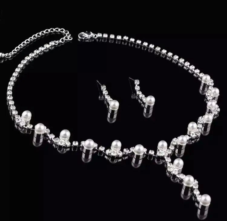 Women Bride Pearl Earring Necklace Two-piece Set