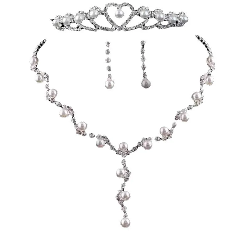 Women Bride Pearl Earring Necklace Two-piece Set