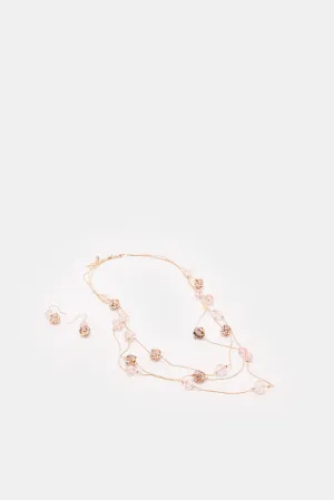 Women Gold Necklace And Earrings Set (2 Piece)